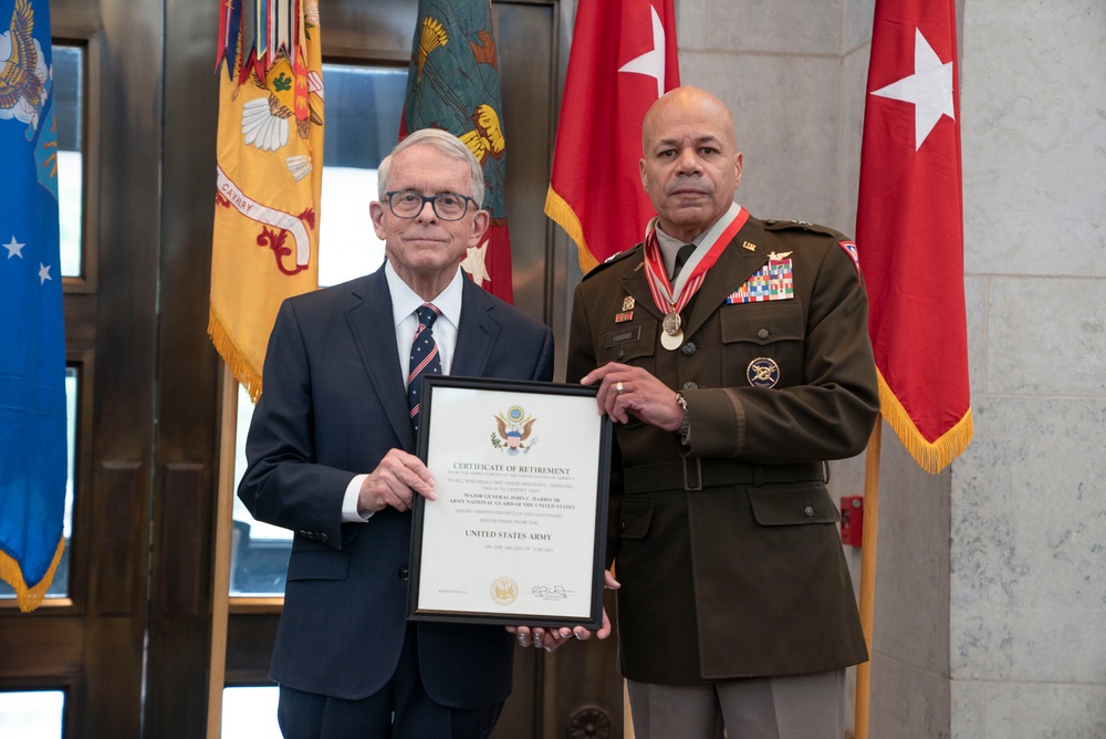 Woodruff takes command as Ohio adjutant general, Harris retires after 44 years of service