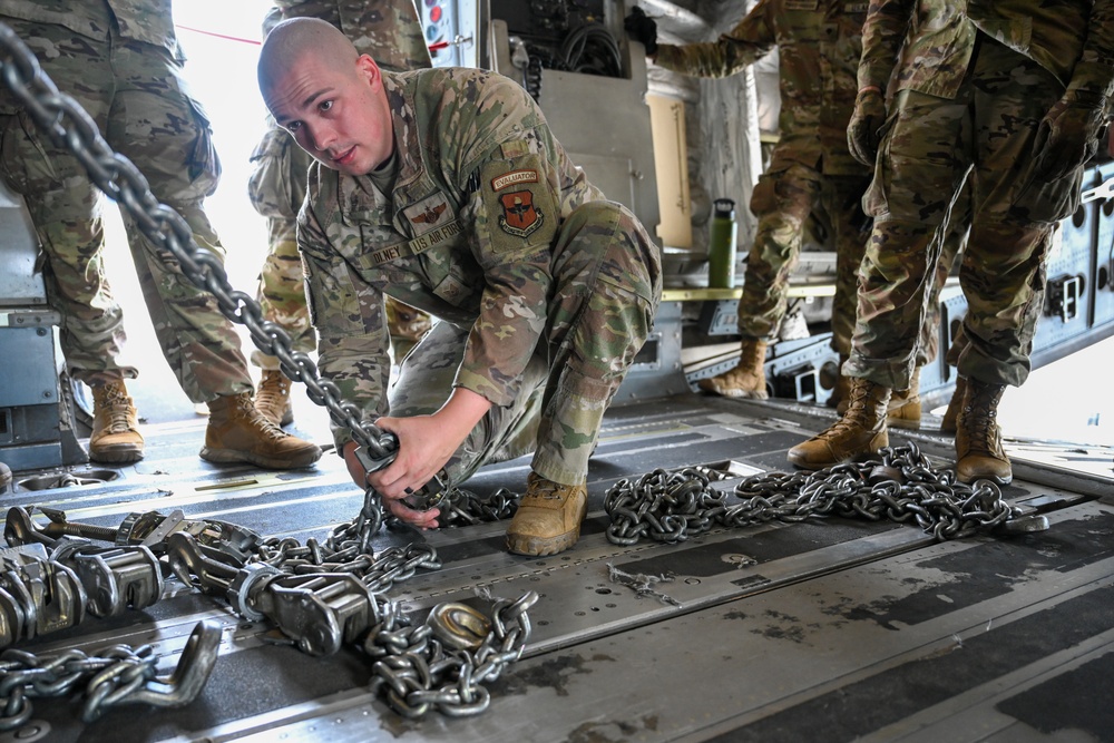 Air Force loadmasters prepare Army National Guardsmen