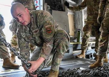 Air Force loadmasters prepare Army National Guardsmen
