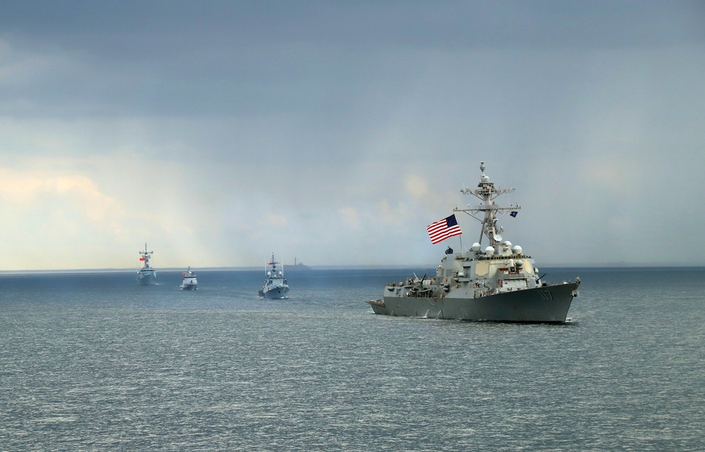 USS Mount Whitney and NATO Allies Steam in Formation