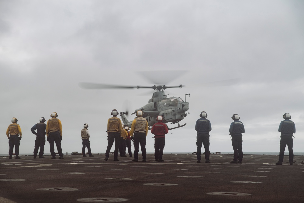 QUART: HMLA-369 Conducts Deck Landing Qualifications Aboard USS Harpers Ferry