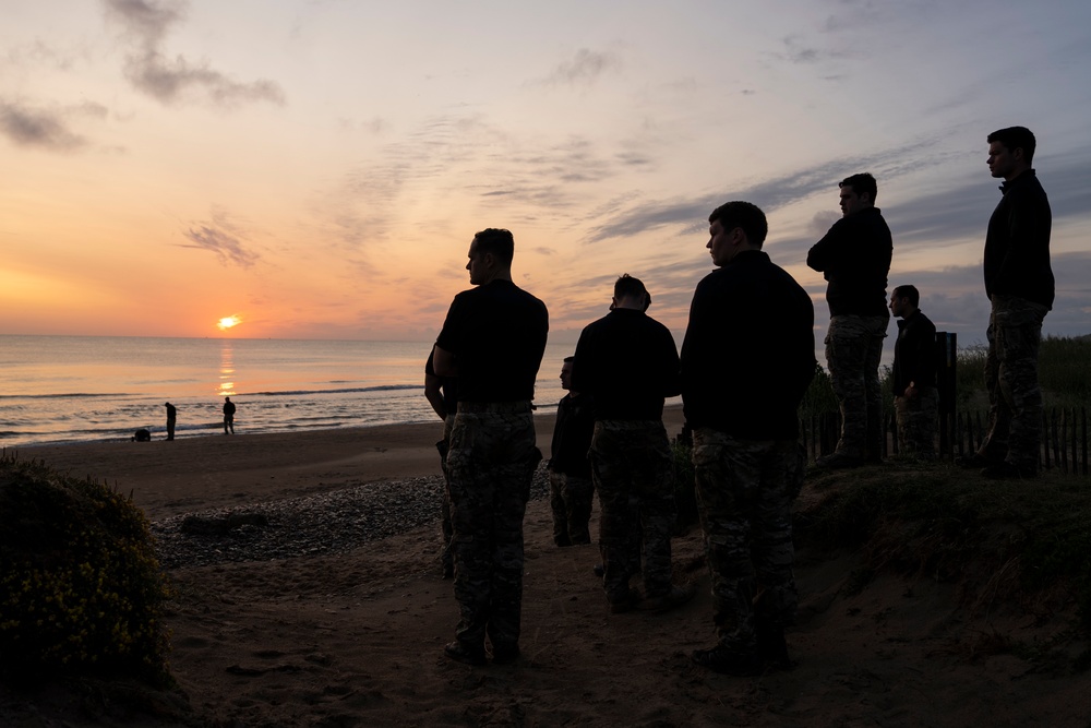 SD Participates in Troop PT on Omaha Beach, Meets with UK and French Counterparts, Delivers Remarks at D-Day Ceremonies