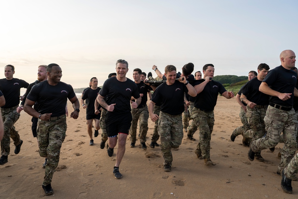 SD Participates in Troop PT on Omaha Beach, Meets with UK and French Counterparts, Delivers Remarks at D-Day Ceremonies