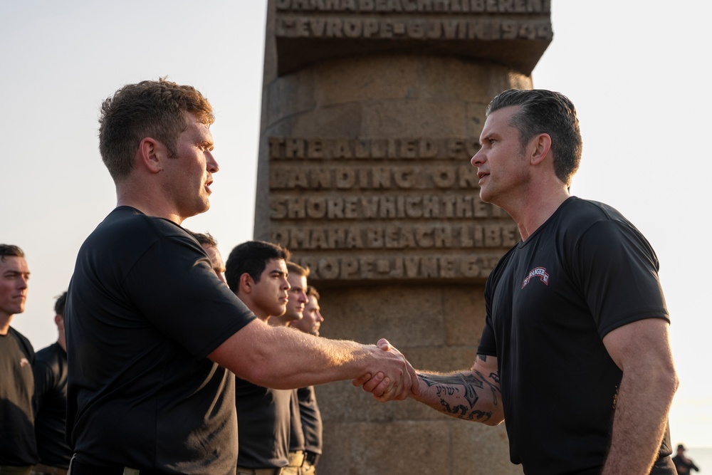 SD Participates in Troop PT on Omaha Beach, Meets with UK and French Counterparts, Delivers Remarks at D-Day Ceremonies