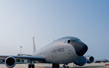 KC-135R Stratotanker Refuels A-10 Thunderbolt II in formation