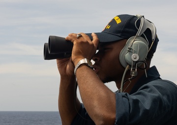 Sailor Stands Lookout Aboard USS Curtis Wilbur (DDG 54)