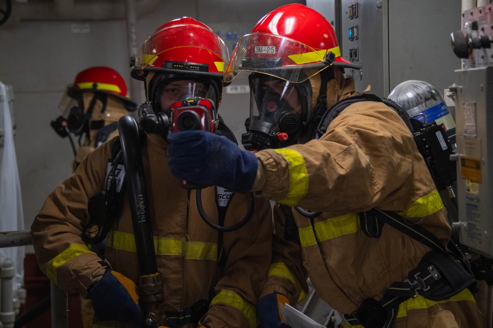 USS America (LHA 6) Conducts Main Space Fire Drill