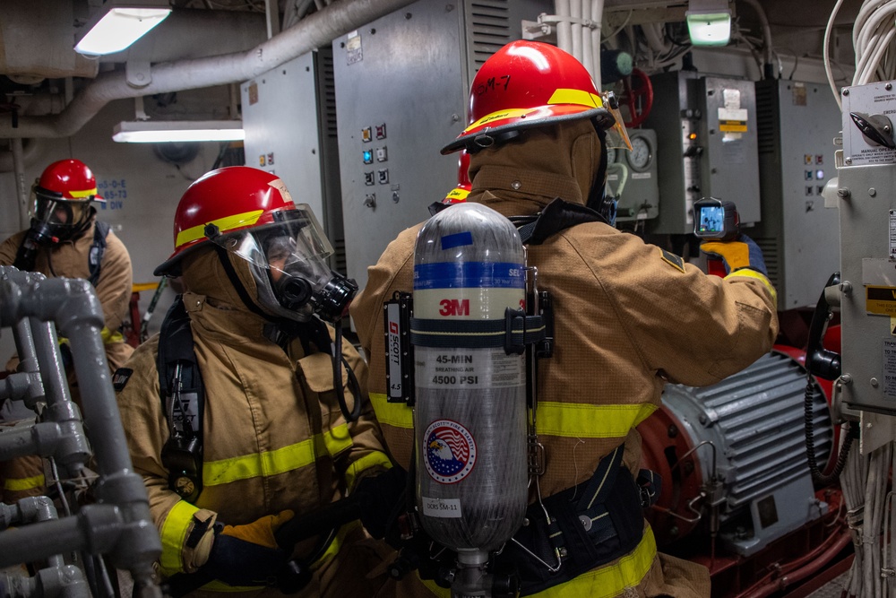 USS America (LHA 6) Conducts Main Space Fire Drill