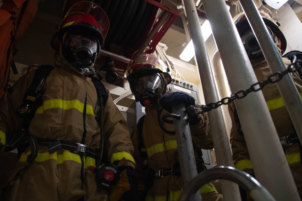 USS America (LHA 6) Conducts Main Space Fire Drill