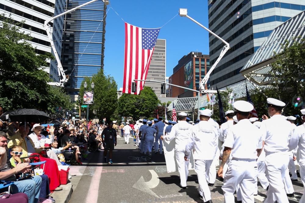 Sailors March in Portland Rose Festival Grand Floral Parade 2025