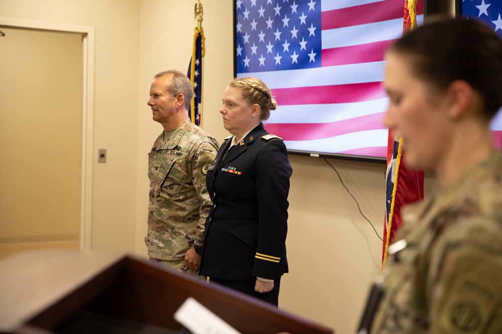 Capt. April McCroskey is promoted to the rank of major at Joint Force Headquarters