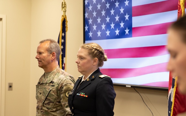 Capt. April McCroskey is promoted to the rank of major at Joint Force Headquarters
