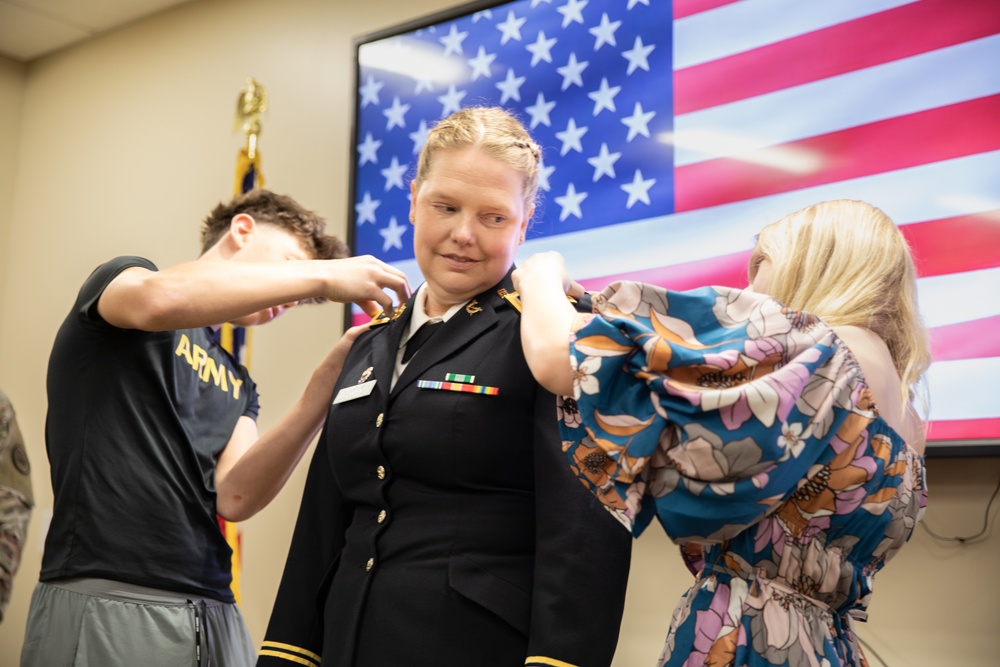 Capt. April McCroskey is promoted to the rank of major at Joint Force Headquarters
