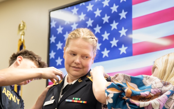 Capt. April McCroskey is promoted to the rank of major at Joint Force Headquarters