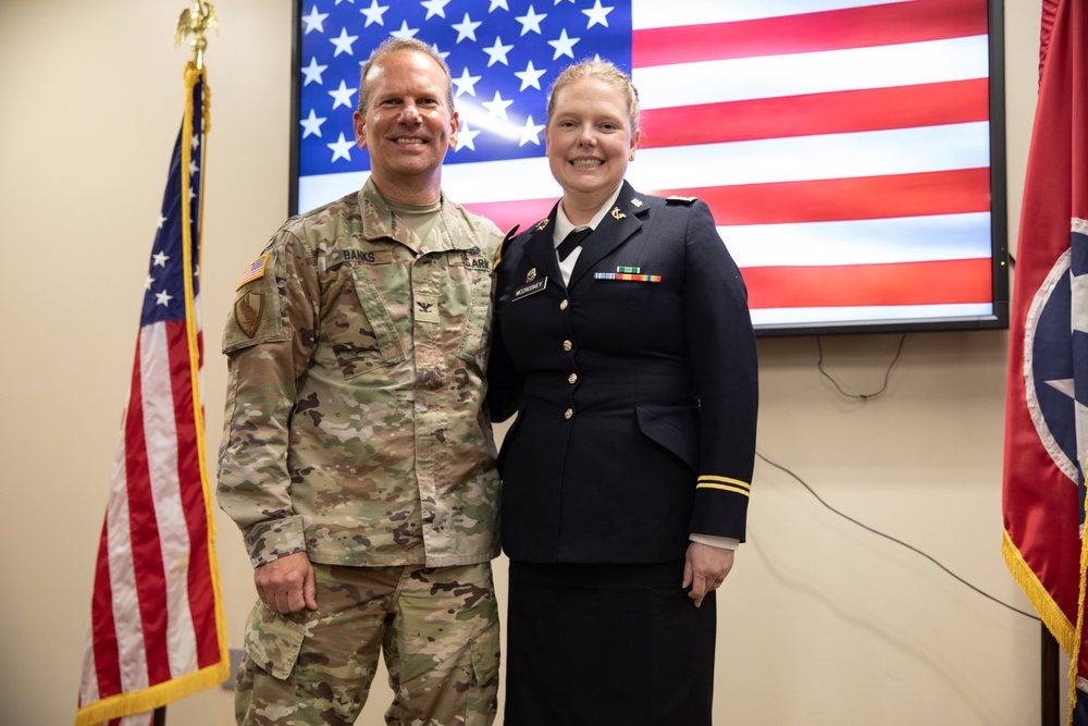 Capt. April McCroskey is promoted to the rank of major at Joint Force Headquarters