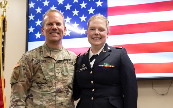 Capt. April McCroskey is promoted to the rank of major at Joint Force Headquarters
