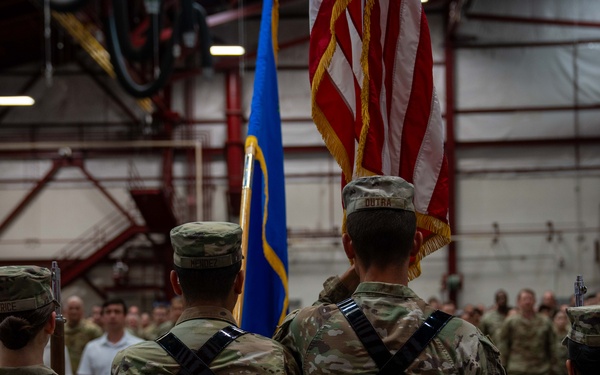 The 152nd Airlift Wing Color Guard presents the colors during the 152nd Airlift Wing Command Chief Change of Responsibility