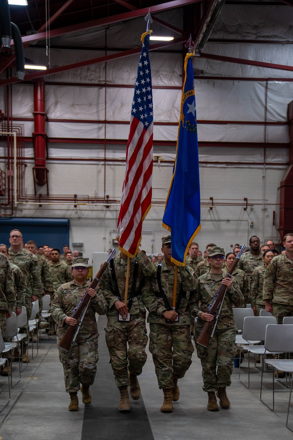The 152nd Airlift Wing Color Guard presents the colors during the 152nd Airlift Wing Command Chief Change of Responsibility