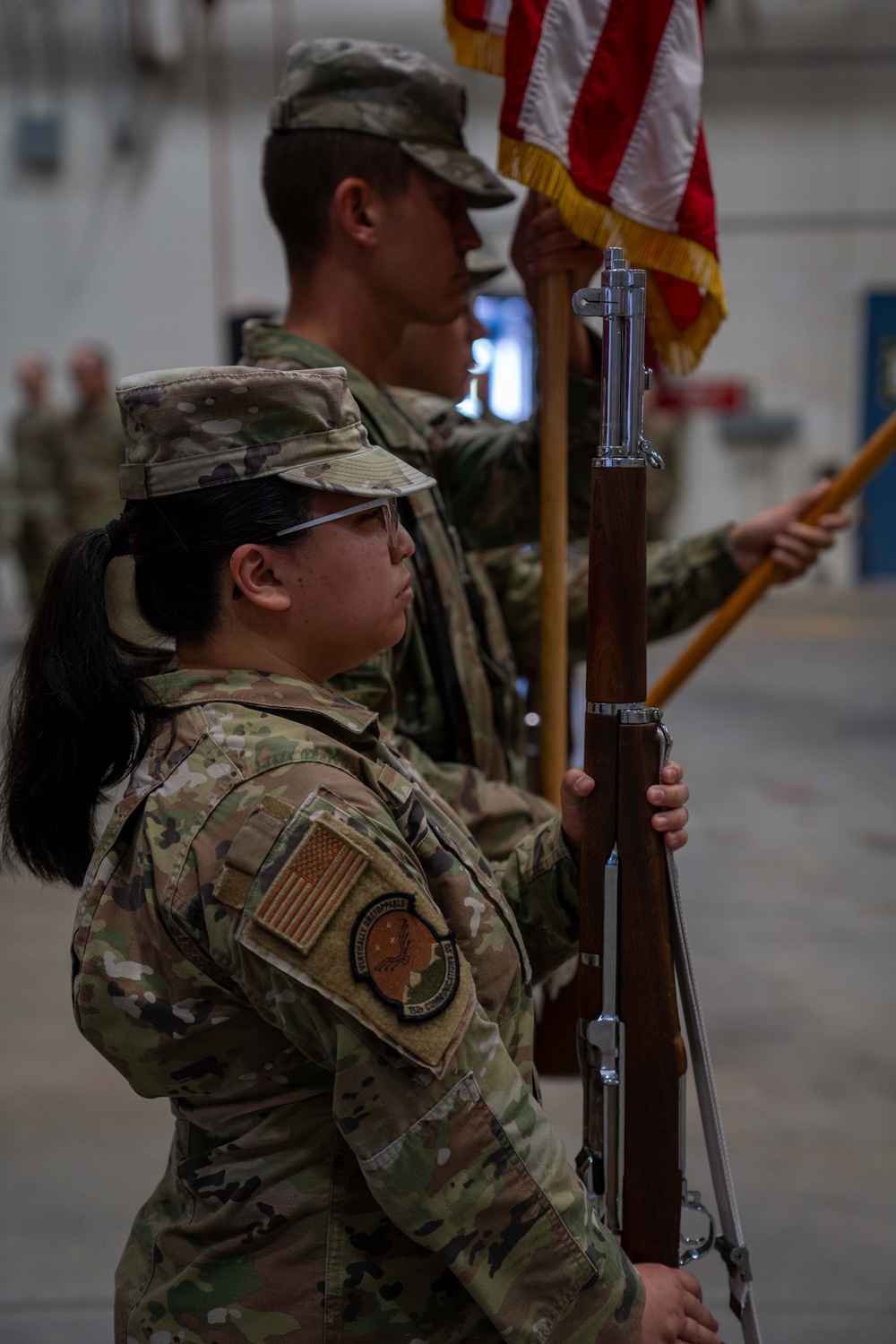 The 152nd Airlift Wing Color Guard presents the colors during the 152nd Airlift Wing Command Chief Change of Responsibility