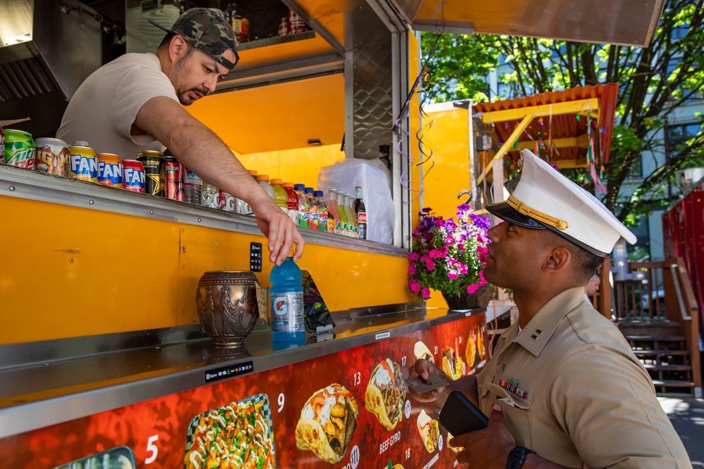 Sailors &amp; Marines enjoy Portland food trucks at Midtown Beer Garden