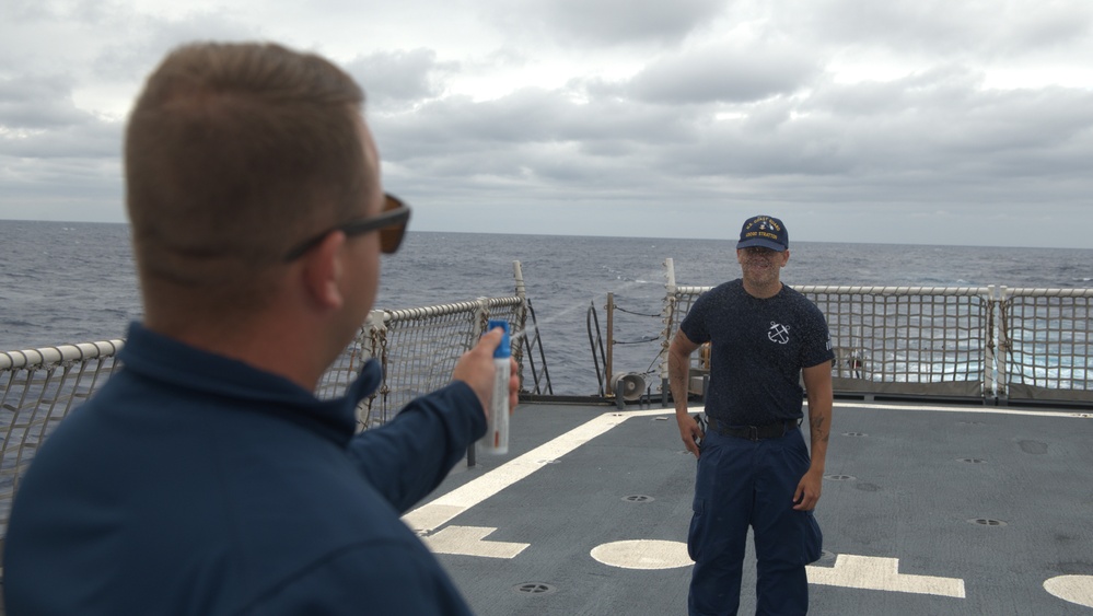 Members of the Legend-class USCGC Stratton take part in law enforcement training in the East China Sea
