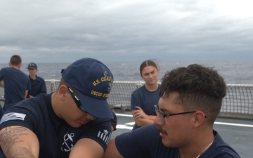 Members of the Legend-class USCGC Stratton take part in law enforcement training in the East China Sea