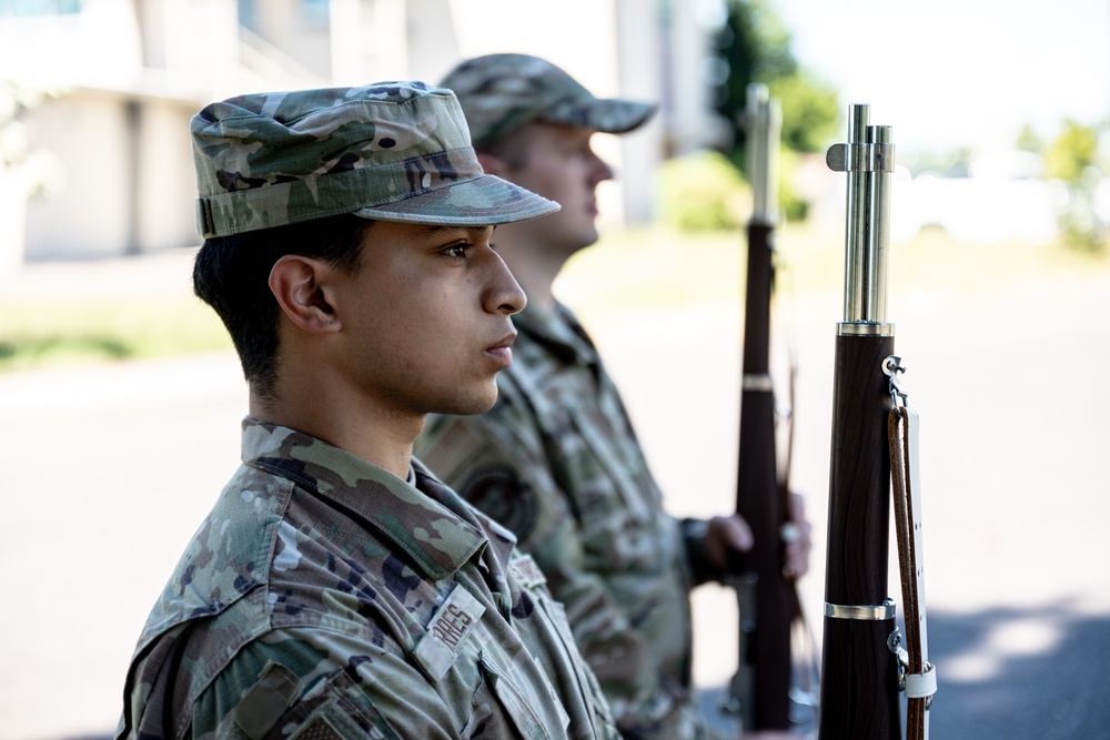 142nd Wing Base Honor Guard Practices Posting of the Colors