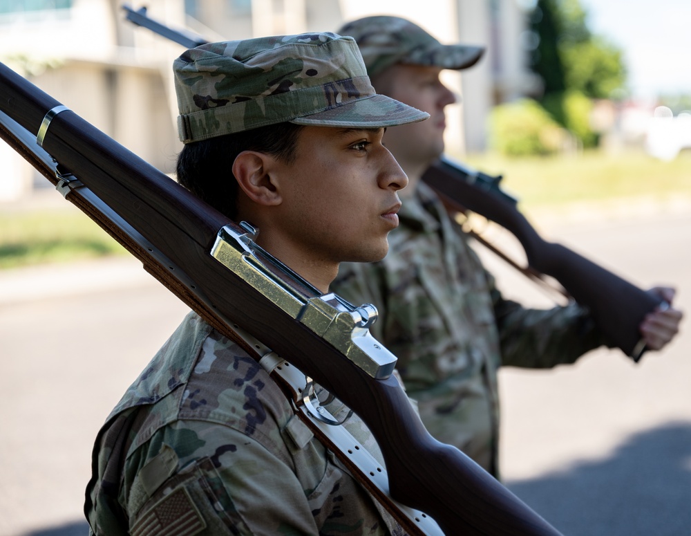 142nd Wing Base Honor Guard Practices Posting of the Colors