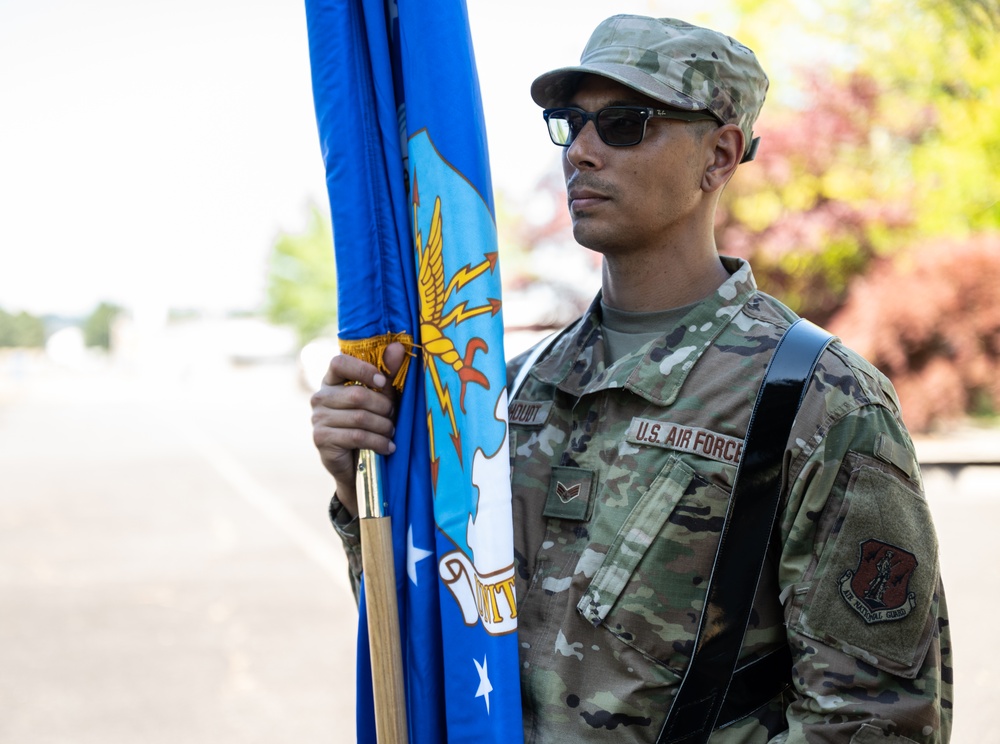 142nd Wing Base Honor Guard Practices Posting of the Colors