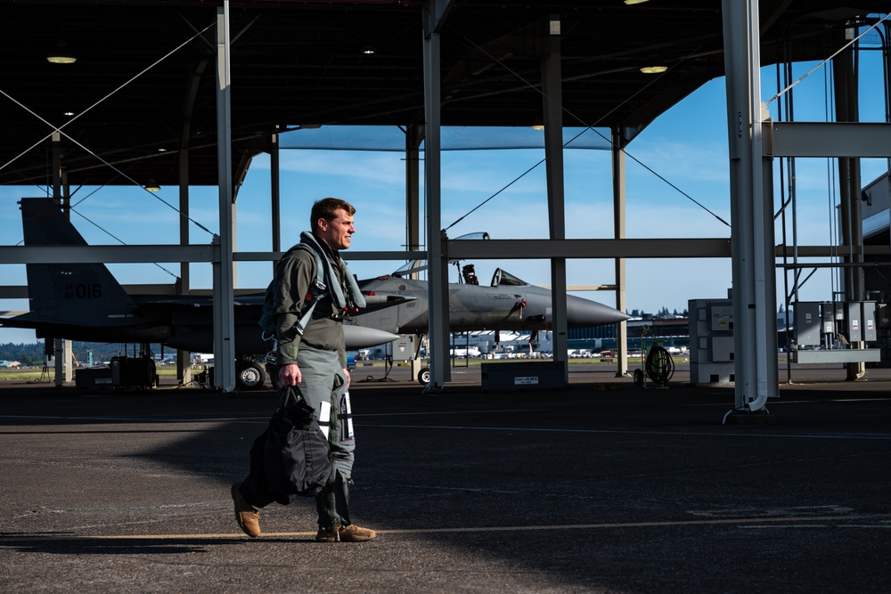 142nd Wing F-15s Prepare for Take-Off