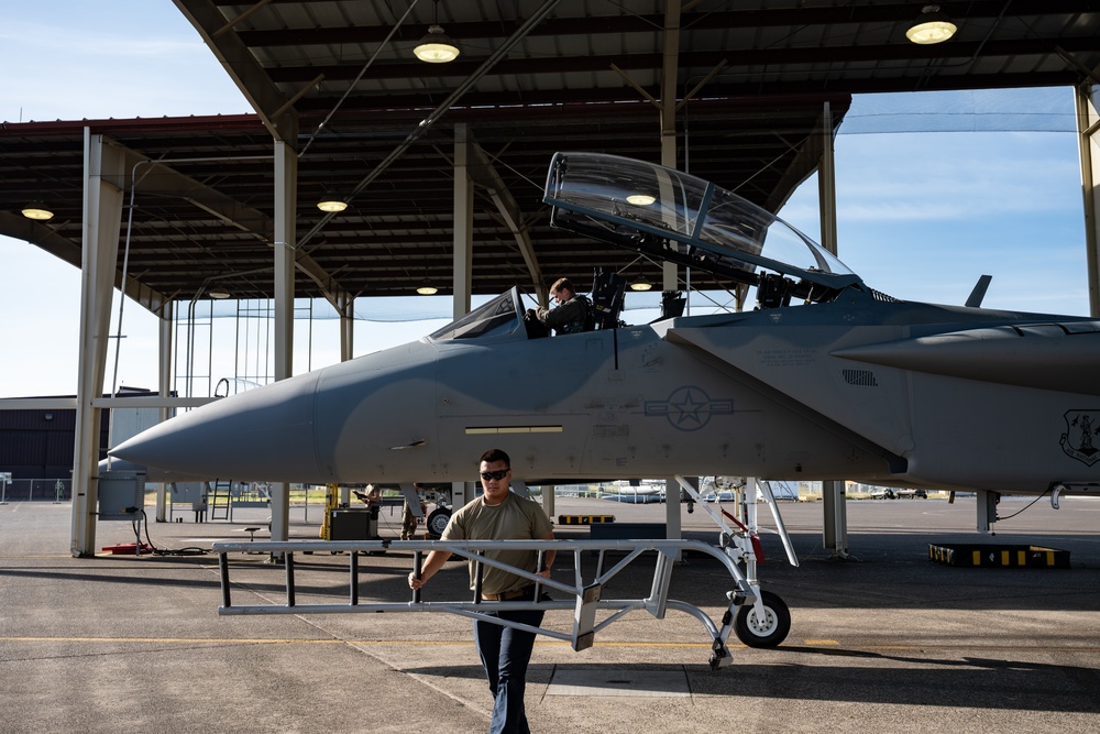 142nd Wing F-15s Prepare for Take-Off