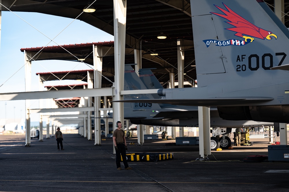 142nd Wing F-15s Prepare for Take-Off