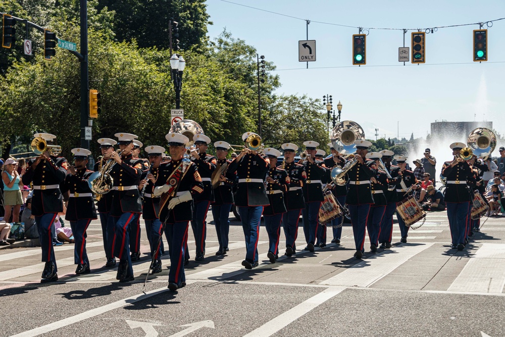 Marines and Sailors Participate in the Grand Floral Parade during Portland Fleet Week