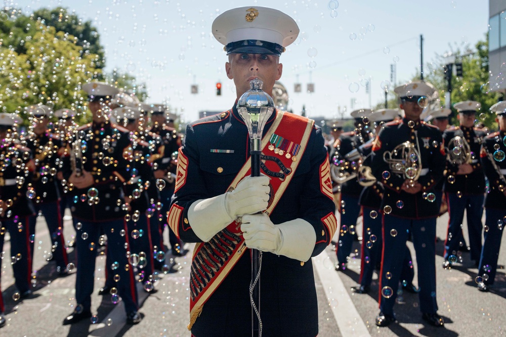 Marines and Sailors Participate in the Grand Floral Parade during Portland Fleet Week