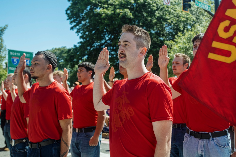 Marines and Sailors Participate in the Grand Floral Parade during Portland Fleet Week
