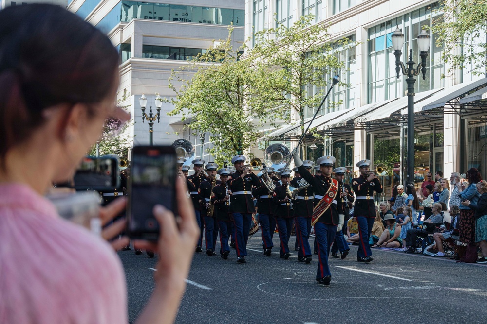 Marines and Sailors Participate in the Grand Floral Parade during Portland Fleet Week