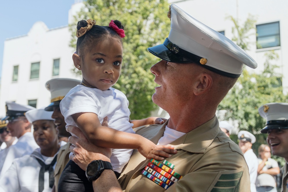 Marines and Sailors Participate in the Grand Floral Parade during Portland Fleet Week