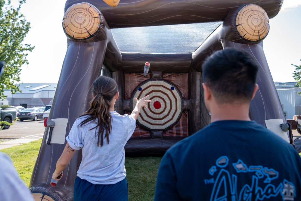 Hitting the Mark: Airmen throw Velcro axes during the 2025 Unite Event at the Nevada Air National Guard Base