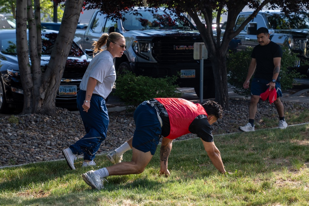 BEAR CRAWL: Airmen compete during the UNITE Event at Nevada Air National Guard Base