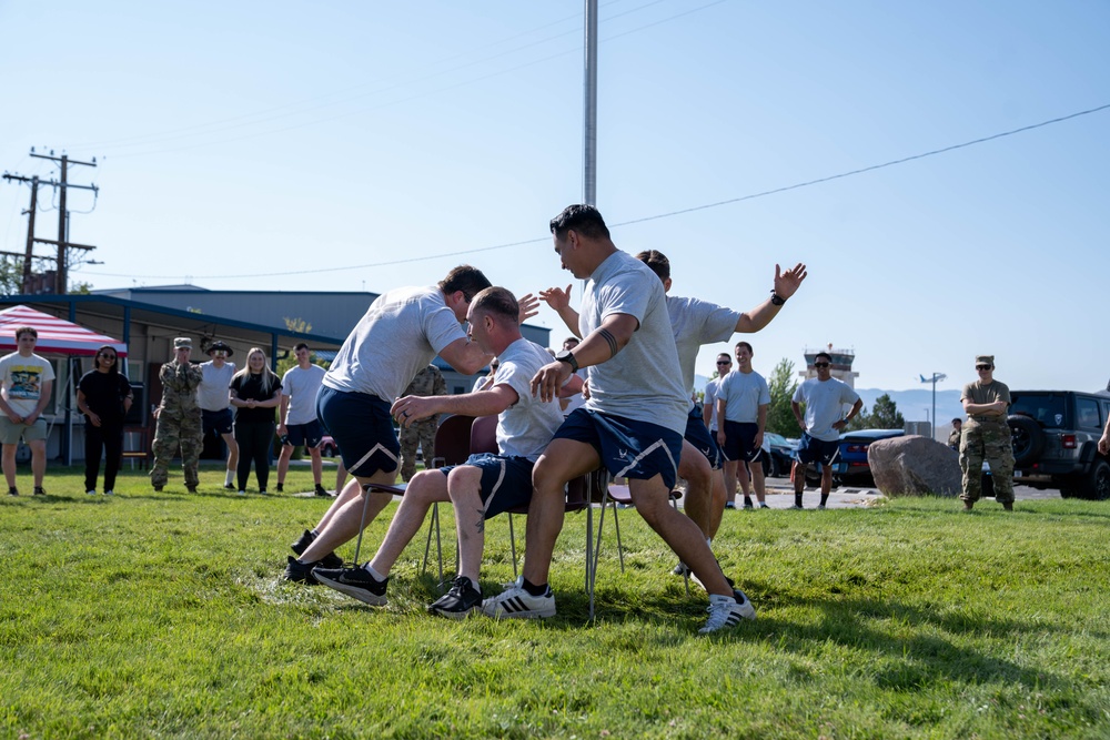 Airmen compete at &quot;Musical Chairs&quot; during the UNITE Event at Nevada Air National Guard Base