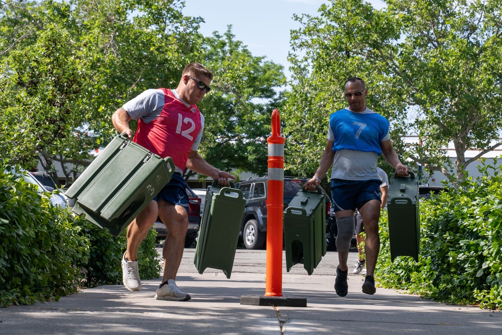 Airmen compete in a relay race during the UNITE Event at Nevada Air National Guard Base