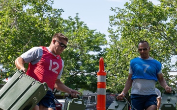 Airmen compete in a relay race during the UNITE Event at Nevada Air National Guard Base