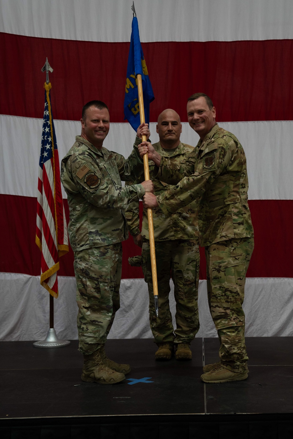 Lt. Col. Reed Kobernik relinquishes responsibility of the 152nd Maintenance Squadron during a change of command ceremony at Nevada Air National Guard Base