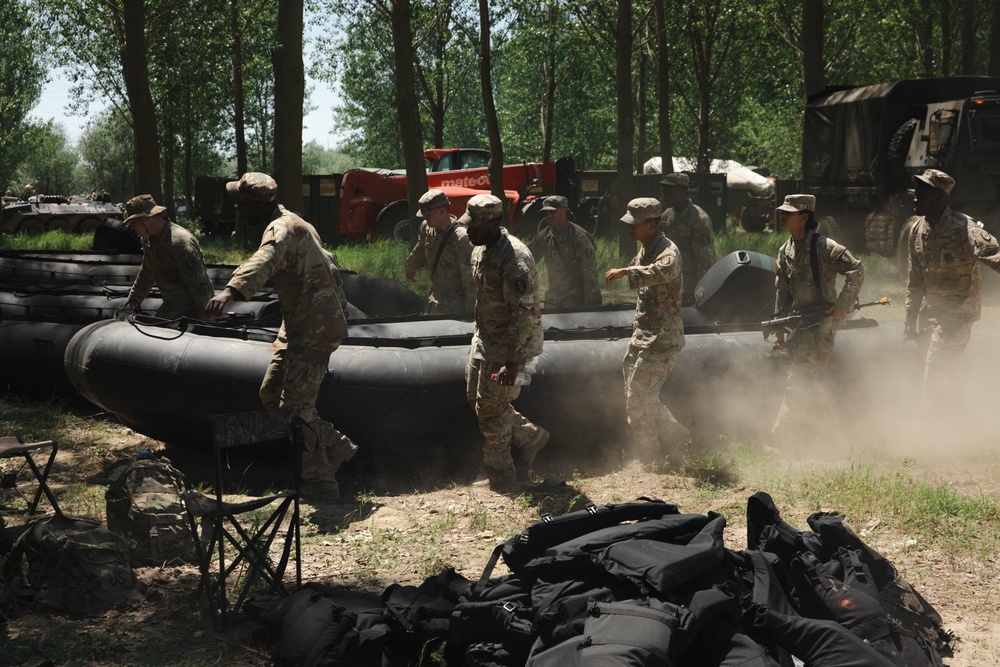 7th Engineer Brigade Conduct Wet Gap Crossing Rehearsal For Saber Guardian 25