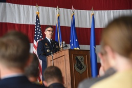 185th Air Refueling Wing Commander Col. Adam Carlson speaks to the unit