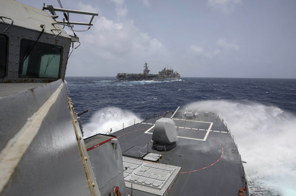 USS Milius conducts operations in the U.S. Central Command area of responsibility as part of the Carl Vinson Carrier Strike Group