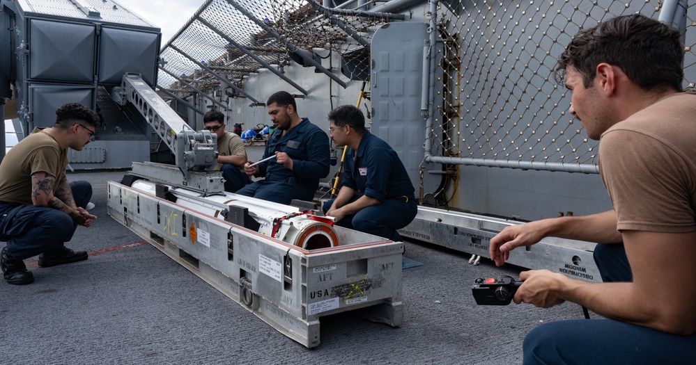 USS America (LHA 6) Conducts Ordnance Handling