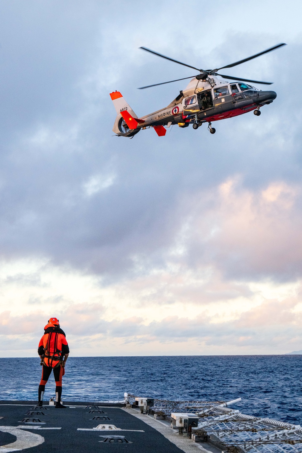 Coast Guard Cutter Harriet Lane Performs joint flight operations with French Navy off the coast of Tahiti