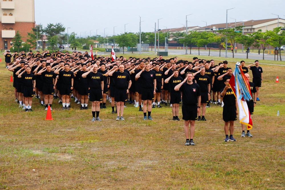 U.S. Soldiers celebrate KATUSA Friendship Week with an 8th Army Run.