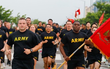 U.S. Soldiers celebrate KATUSA Friendship Week with an 8th Army Run.